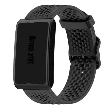 Imagem de Lamshaw Compatível com pulseiras Amazfit Helio, pulseira de silicone de liberação rápida com fivela de metal compatível com pulseira Amazfit Helio Fitness Tracker (preto)