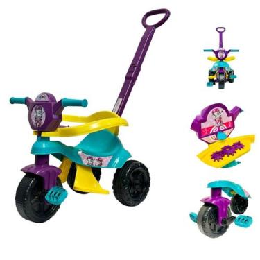 Imagem de Triciclo Com Pedal Motoca Haste Kemotoca Azul Claro Dog Velotrol Menin