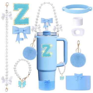 Imagem de Conjunto de acessórios para copos Stanley de 9 peças - para copos de 850 g 1,134 g com alça - Kit Bule inclui topo de palha e bota, pingente, alça de pérola e adesivos - Presentes estéticos para