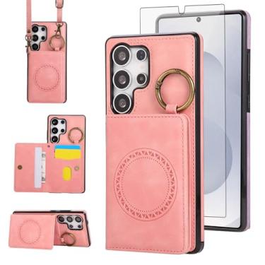 Imagem de Capa carteira compatível com Samsung Galaxy S25 Ultra 5G e protetor de tela, alça de ombro transversal, anel, fivela, suporte para cartão, capa para celular para S25Ultra 25S S 25 25Ultra 2025