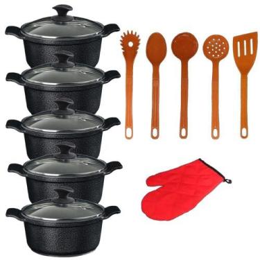 Imagem de Jogo Panela Preto Cerâmica Talher Laranja Javali Aal 16a24cm