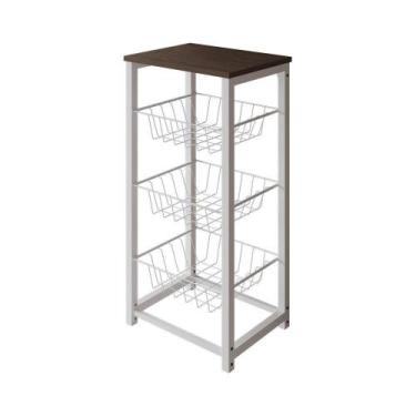 Imagem de Fruteira De Chão Cozinha Desmontada Aço Branco Tampo Amêndoa Madri Cor