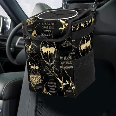 Imagem de GACTIVITY Caixote de lixo de carro de quarta asa com tampa dobrável reutilizável à prova d'água, lata de lixo automotiva, acessórios para carro, organizador interno de carro