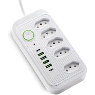 Imagem de Régua de Energia 2500W com 5 Tomadas + 6 USB (4 USB-A + 2 USB-C) | Filtro de Linha Bivolt Inteligente | Cabo 2M | Carregamento Rápido e Proteção Avançada