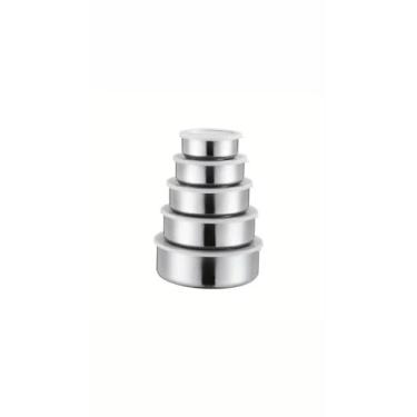 Imagem de Conjunto de 5 Potes Tigelas em Inox, Alumínio, Com Tampa, Redondo