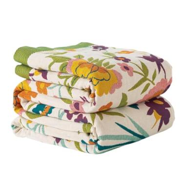 Imagem de Movanne Cobertor Boho para cama - 100% algodão, macio, respirável, decoração de casa de fazenda, colcha boho para sofá (manta floral, 152 x 203 cm)
