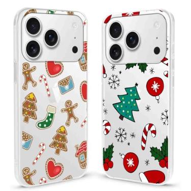 Imagem de RUMDEY Pacote com 2 capas de celular transparentes de Natal para iPhone 17 Pro Max de 6,9 polegadas, lindos biscoitos de Natal, padrão de bengalas de doces, resistente a amarelo, protetora, macia, à