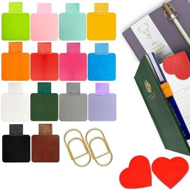 Imagem de Suporte autoadesivo de caneta para notebook, 14 cores, com 2 canetas extras, 2 marcadores de livro de couro, como combo para agenda, diário, tabuleiro, calendários, bíblia, campus, escola, escritório