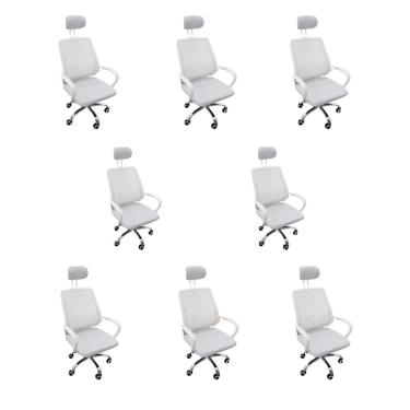 Imagem de Kit 8 Cadeiras Escritório Diretor Mesh Encosto Cabeça Branco