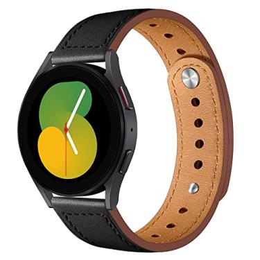 Imagem de SOLOLUP Compatível com Galaxy Watch 5 de 40 mm, 44 mm/5 Pro 45 mm/4 40 mm e 44 mm/4 Classic 42 mm e 46 mm para Galaxy Watch 3 de 41 mm/Active/Active 2 de 40 mm e 44 mm, pulseira de couro de 20 mm para mulheres e homens, pulseira de substituição preta