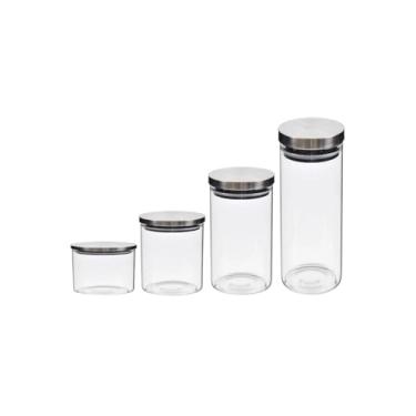 Imagem de Conjunto de Potes de Vidro com Tampa Inox – 4 Potes Herméticos para Organização de Mantimentos, Grãos e Cereais.
