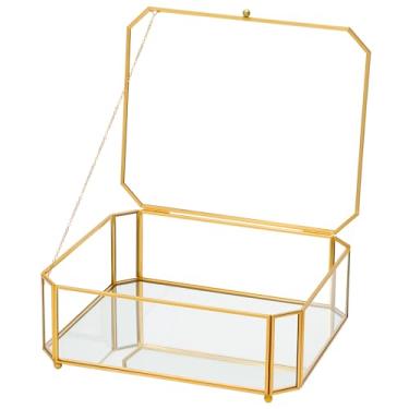 Imagem de REDHUGO Grandes caixas de vidro para exibição feitas à mão, fundo espelhado, caixa de joias de vidro com tampa, organizador de lembranças de fotos, estojo de exibição para cômoda de casa, octógono