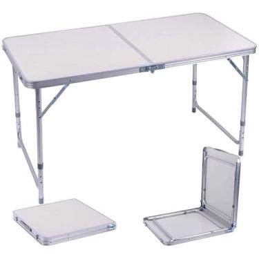 Imagem de Mesa Dobrável Camping 120cm Camping Portátil Alumínio Acampamento Vira Maleta Montável (Branca)