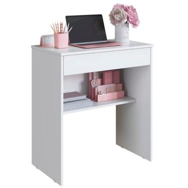 Imagem de Escrivaninha Estudo e Trabalho – Mesa Compacta com Gaveta para Quarto ou Escritório | Móveis Bonatto (Branco)