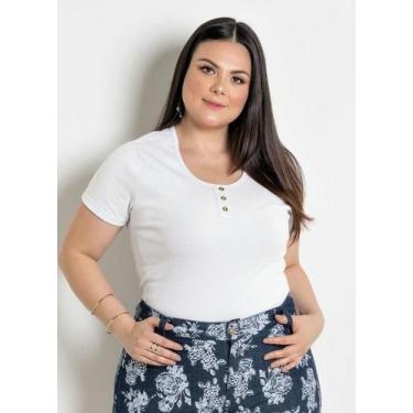 Imagem de Blusa blusinha feminina Pluss size canelada branca - Profit