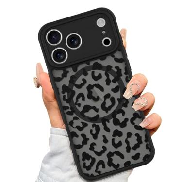 Imagem de AIGOMARA Capa feita para iPhone 17 Pro [compatível com MagSafe] Design com estampa de leopardo preto para mulheres e homens, capa magnética fina de TPU (poliuretano termoplástico) macio, rígida
