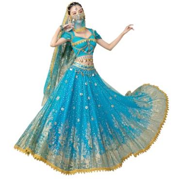Imagem de ORIDOOR Fantasias femininas indianas Aladdin Jasmine Princesa Dança do Ventre Bollywood, 01 - Azul, GG