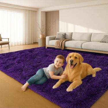 Imagem de Mtandyx Tapetes para sala de estar, tapete para quarto, tapete fofo de pelúcia, tapete roxo antiderrapante, adequado para decoração de casa de dormitório infantil, estética.