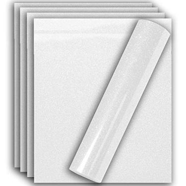 Imagem de Tvinyl Warehouse Vinil de transferência de calor HTV com glitter branco para camiseta, 30,5 x 25,4 cm (5 folhas), glitter branco arco-íris brilhante ferro em vinil