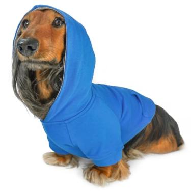 Imagem de DJANGO Moletom com capuz para cães e suéter super macio e elástico – totalmente forrado com cintura elástica, portal de coleira e bolso traseiro (azul alpino, PP)