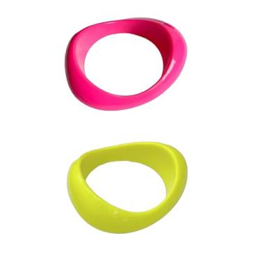 Imagem de KZL Pulseira neon dos anos 80, pulseiras coloridas quadradas redondas de resina acrílica, vintage, cor doce, ampla, irregular, geométrica, pulseira, placa grossa de acetato de tartaruga, para mulheres