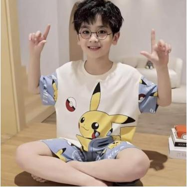 Imagem de Pijama Poliester Juvenil Menino Pikachu Azul Bebe Manga Curta - Petvip