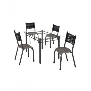 Imagem de Conjunto França 04 Cadeiras Com Base Piauí Bm Tubulares Vidro Incolor-ratan Preto-courino C124