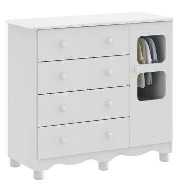 Imagem de Comoda Infantil 1 Porta 4 Gavetas Uli - Moveis Peroba Branco Brilho