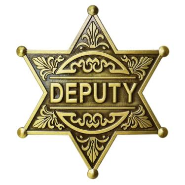 Imagem de Distintivos de deputado de polícia distintivo de metal dourado para meninas e adultos broches de decoração de festa de caubói, colete de polícia de caubói ocidental masculino