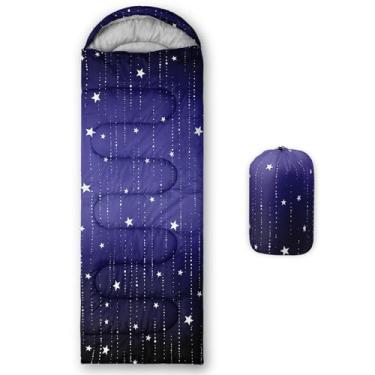 Imagem de QOOMO Sacos de dormir estampados Blue Galaxy, 3 estações, clima quente e frio, leve, sacos de dormir à prova d'água para adultos e crianças, viagens e ao ar livre, equipamentos de acampamento, 78 x