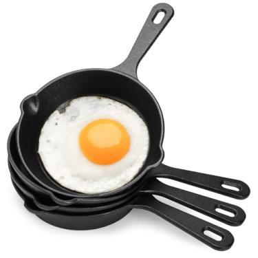 Imagem de Hiceeden Pacote com 4 frigideiras pequenas de ferro fundido, frigideiras de 13 cm com bicos duplos para fogão, forno, churrasqueira, uso interno e externo, antiaderente