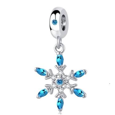 Imagem de QeenseKc Pingente de floco de neve com pingente de pedra de nascimento Bule compatível com pulseira Pandora presente de Natal feminino