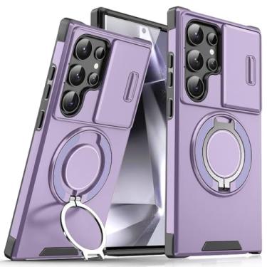 Imagem de HJZSZX para Samsung S24Ultra Rotate Ring Magnetic Slide Camera Case Heavy Duty Armor Stand Cover (para Samsung S24Ultra/Roxo)