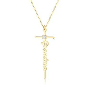 Imagem de GODKISS Colar feminino com cruz de fé, banhado a ouro 14K, banhado a prata delicada, colar com pingente de cruz para mãe, avó, moderno, banhado a ouro, joia cristã, religiosa, não mancha, Latão