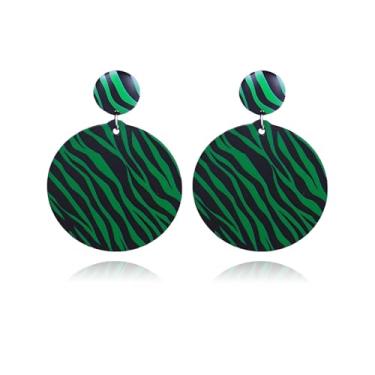 Imagem de Brincos femininos de zebra com estampa de zebra colorida de disco redondo, chiques e exagerados, acessórios de bijuteria para mulheres, Large, Plástico, Sem pedra preciosa