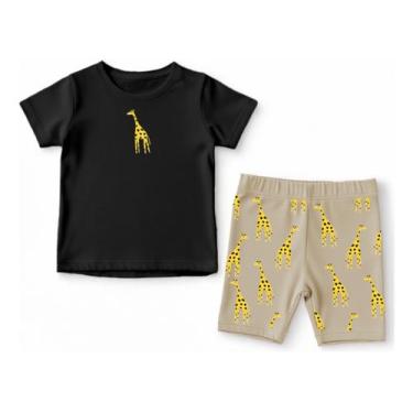 Imagem de Conjunto Blusa E Short Infantil Desenho Girafa Fofa Conforto - Techmal