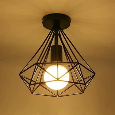 Imagem de Luminária de teto V-intage Hallway Semi-Flush Mount Cage Quarto Vestiário Sala de estar Corredor Luminária de teto geométrica -/Soquete, Luzes de parede de vela (escuro)
