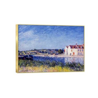 Imagem de BMZFYBS Impressão em tela famosa pintura - paisagem imagem de parede - rio-moldura dourada pôster para decoração de casa 70 x 100 cm 27 x 39 pol