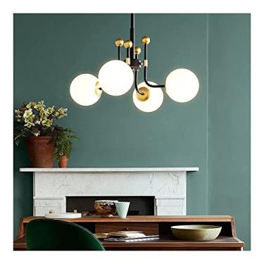 Imagem de Lustre moderno Nordic Magic Bean Lustre de vidro, sombra branca leitosa Luz pendente pós-moderna, Luminária de teto suspensa para sala de estar, quarto, sala de jantar, estudo (4 luzes)