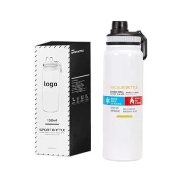 Imagem de Garrafa de Água Térmica Inox 800ml Esportiva com Alça Parede Dupla Isolada a Vácuo Antivazamento Garrafinha Academia Fitness Corrida Esportes Escritório Aço Inox (Preto) (Branca)