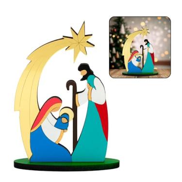 Imagem de Presépio Sagrada Família Decoração de Natal Artesanal Mdf (14 cm)