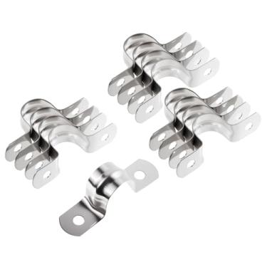 Imagem de FOCMKEAS 12 braçadeiras de conduíte M16 aço inoxidável 304 alça de dois furos suporte U correia de tubo rígido, clipes de tensão de correia de conduíte braçadeira de tubo em U para fixação de tubos ou