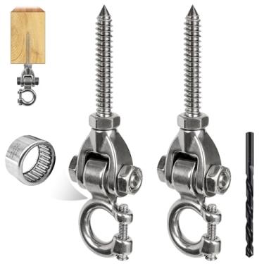 Imagem de Yyiwhmy Pacote com 2 ganchos de balanço resistentes com rolamentos - conjunto de ganchos de aço inoxidável 304, capacidade de 272 kg para baloiços de varanda, cadeiras suspensas, sacos de pancada
