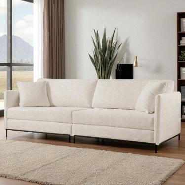 Imagem de Sofá Fixo Ravi 2 Lugares Luxo 1,70m Castellar Móbile Linho Bege Claro