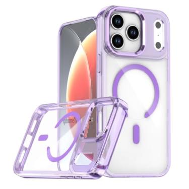 Imagem de POYUFRG Capa magnética para iPhone 17 Pro Max/17 Pro/17 Air/17, capa de telefone fina transparente antiamarelamento com moldura de metal, capa de proteção de lente, roxa, 17 ProMax
