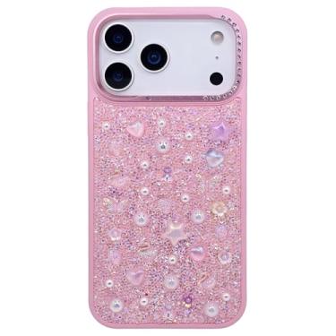 Imagem de DMaos Capa para iPhone 17 Pro para mulheres, capa de diamante brilhante brilhante com pérolas de cristal, super fofa para iPhone17 Pro 6,3 polegadas - rosa