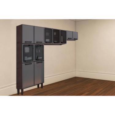 Imagem de Kit de Cozinha Modulada 3 Peças Estilo (2 Armários + 1 Paneleiro) CPT88 Cinza/Grafite -...
