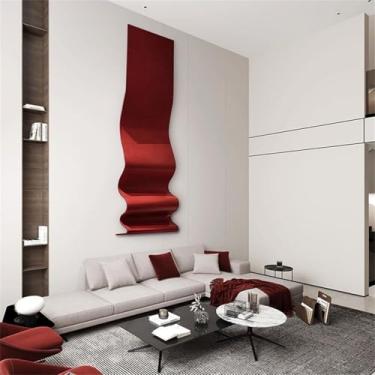 Imagem de YTHLZVBP Decoração de parede de metal grande irregular ondulado metal decoração de parede para sala de estar, esculturas geométricas modernas 3D para pendurar na parede para quarto, sala de jantar
