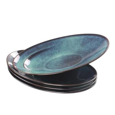 Imagem de LIUYWYHCF Prato de salada de cerâmica – Conjunto de 4 pratos de massa para entretenimento, pratos modernos de cozinha para jantar, frutas, salada, bandejas de servir