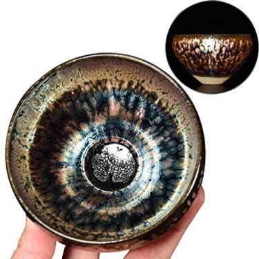 Imagem de Xícara de chá, tigela de chá, padrão de gota de óleo japonês, copo mestre de esmalte preto, tigela de chá Tenmoku manchada de perdiz, utensílios de chá Kung Fu de cerâmica artesanal, 100 ml (cor